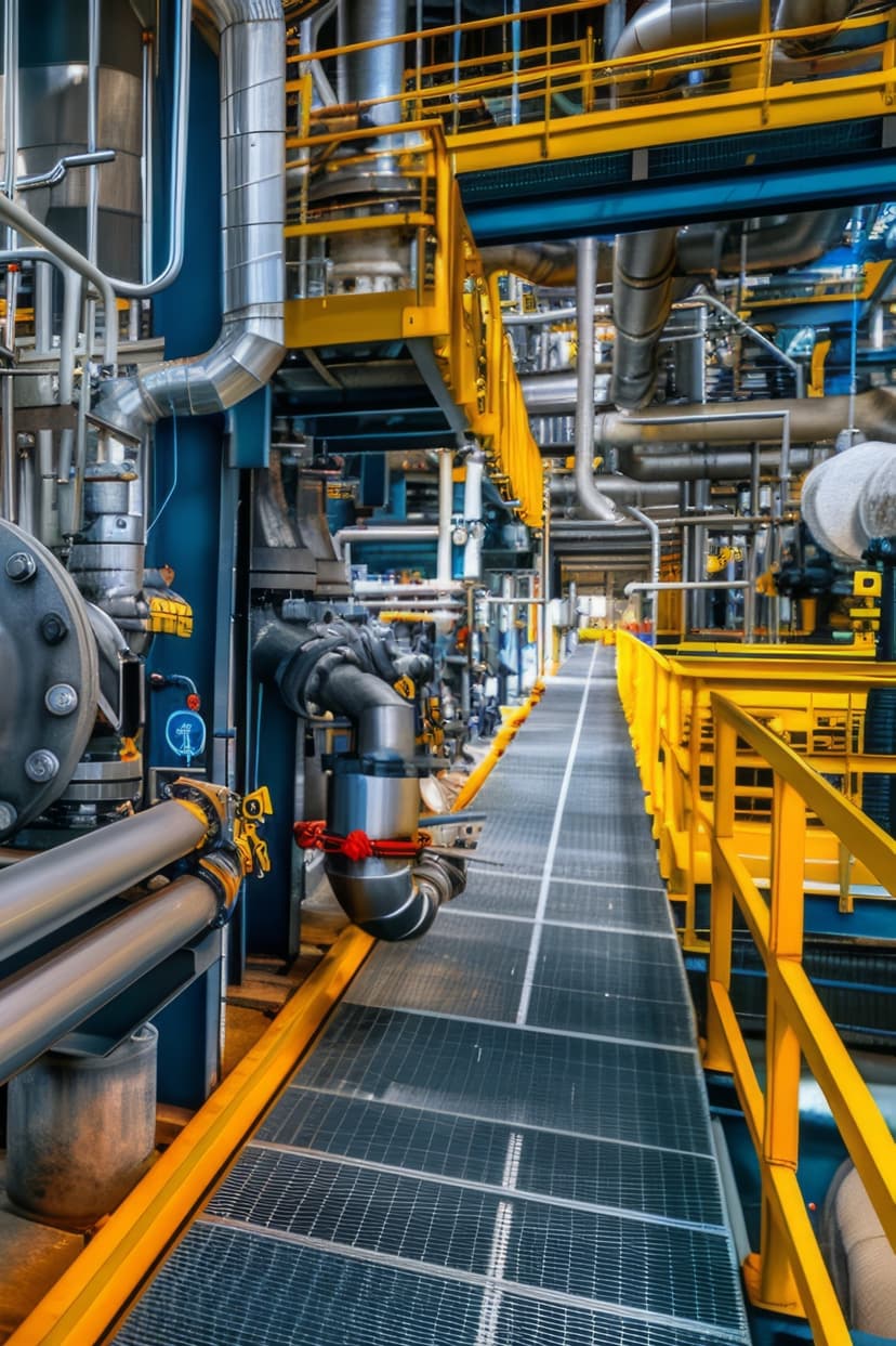 Pasillo de una industria que cuenta con paso de gato